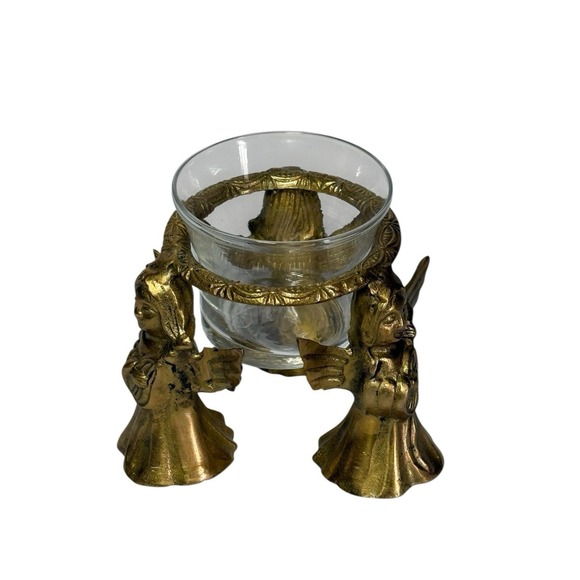 Other - VTG Brass 3 Angels With Harps Votive Candle Holder Glass‎ Insert READ